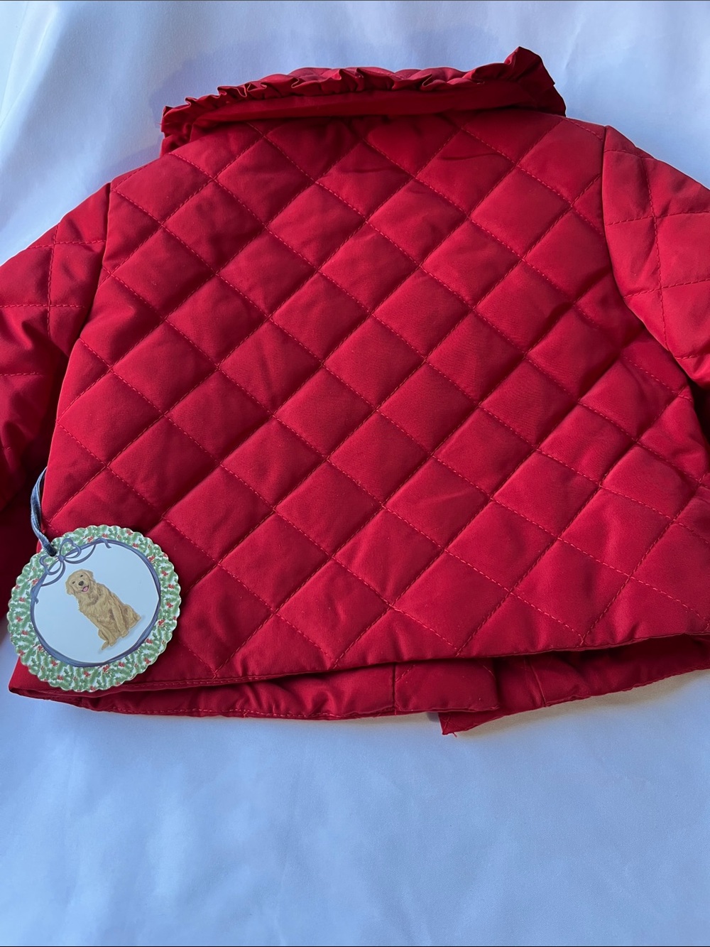 Edgehill Collection Red Quilted Jacket with Ruffle Collar and Pearl Buttons - Picture 5 of 12